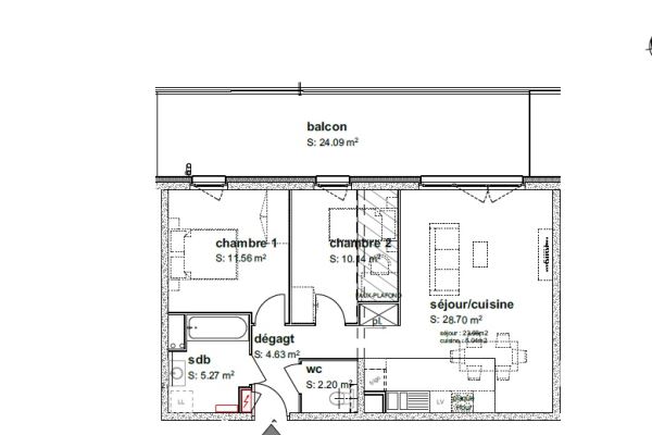APPARTEMENT F3 A ILLKIRCH PROCHE DU CANAL 